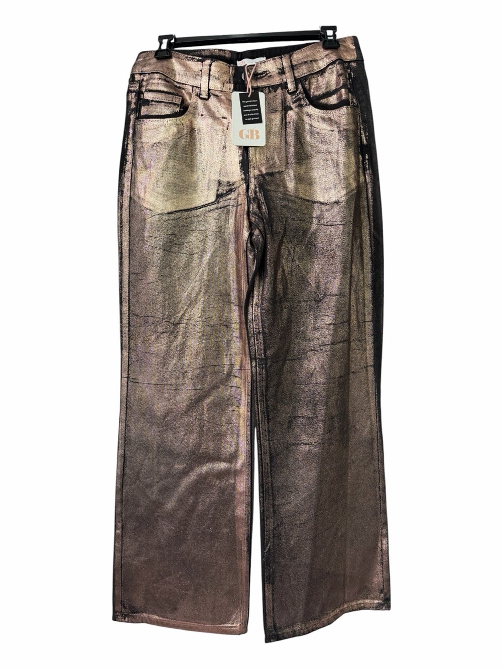 GB Metallic Bronze Wide Leg Pants NWT Glam Statement Jeans - Picture 3 of 13